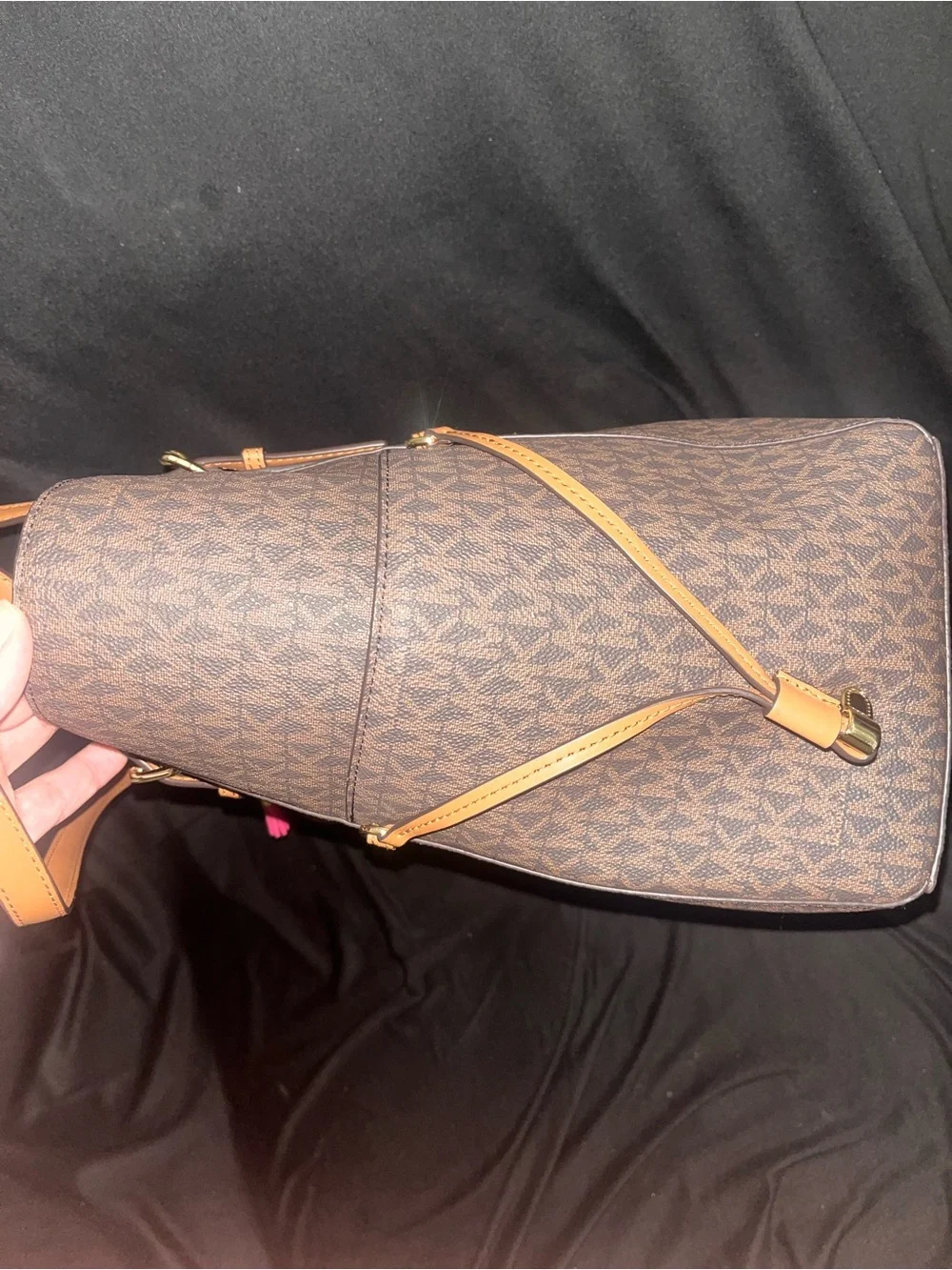 Michael Kors Brown MK Signature Tote with Tan Trim